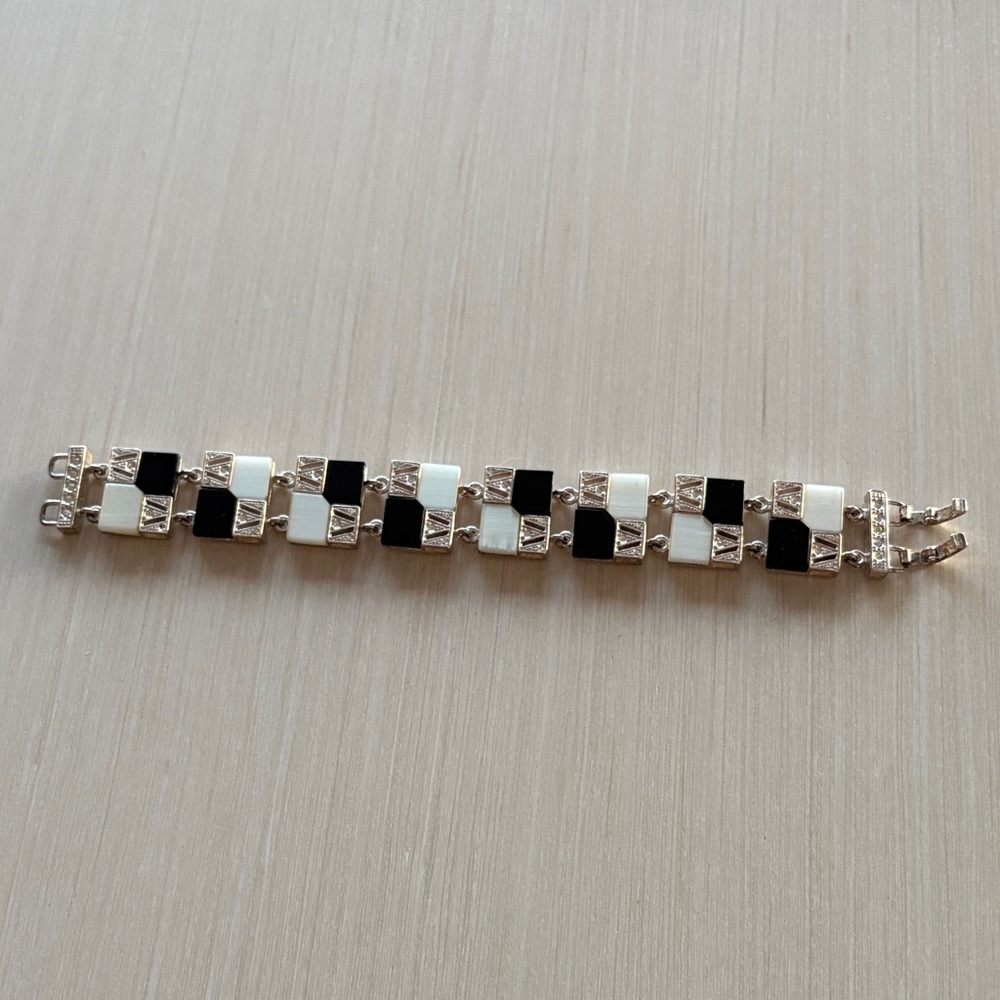 Etalon Jenavi Elegant Silver Black and White Checkered Bracelet Vintage